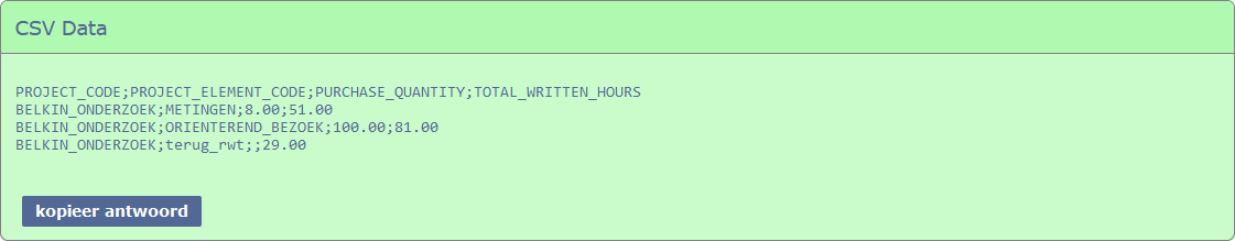 CVS output voor query naar CSV-data WATCH call